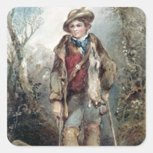 Boy with Rabbits Square Sticker