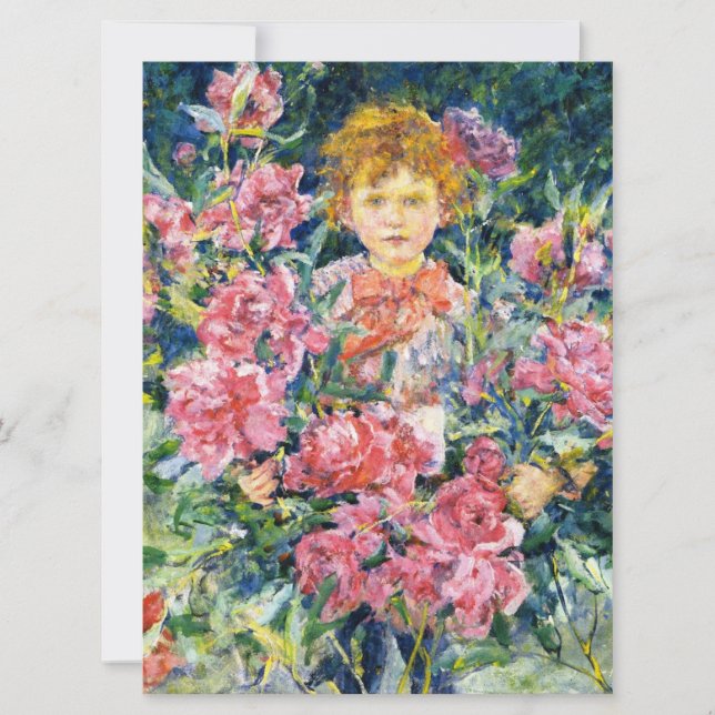Boy With Red Peony Flowers (by Robert Reid) Card (Front)