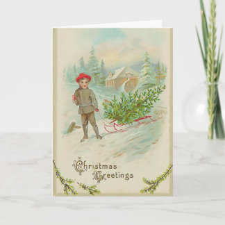 Boy with Sled Christmas Card