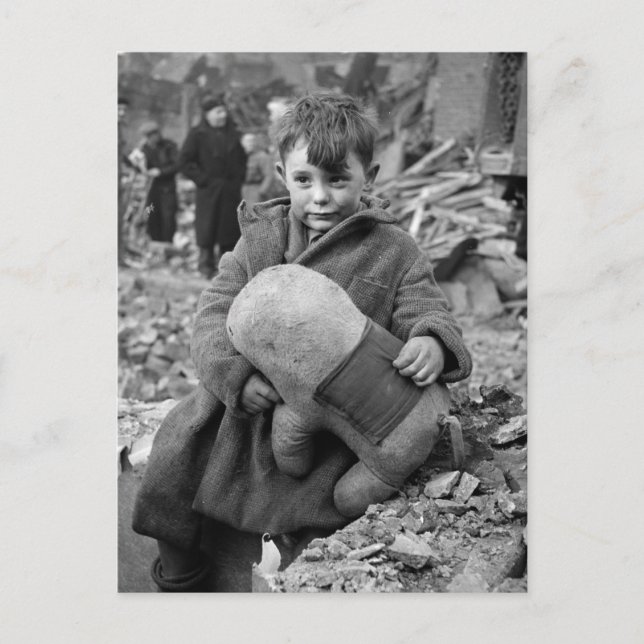 Boy with Stuffed Animal, 1945 Postcard (Front)
