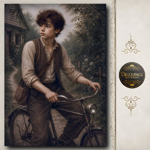 Boy with Vintage Bicycle Decoupage Tissue Paper