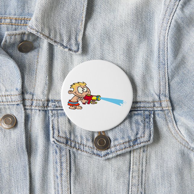 Boy with Water Gun Summer Fun 7.5 Cm Round Badge (Creator Uploaded)