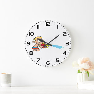 Boy with Water Gun Summer Fun Large Clock