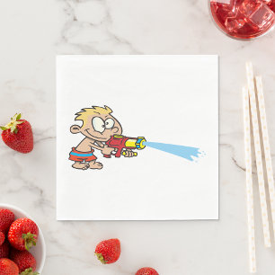 Boy with Water Gun Summer Fun Napkin