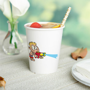 Boy with Water Gun Summer Fun Paper Cups
