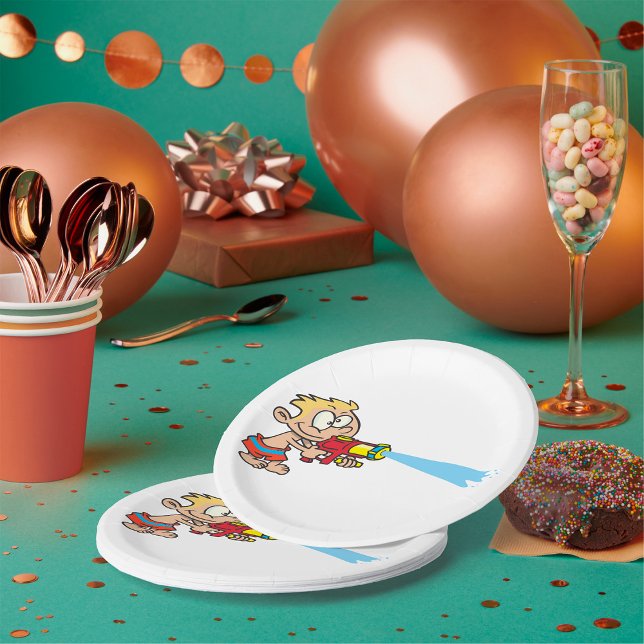 Boy with Water Gun Summer Fun Paper Plate (Creator Uploaded)