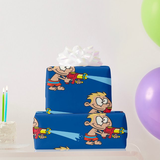 Boy with Water Gun Summer Fun Wrapping Paper (Creator Uploaded)
