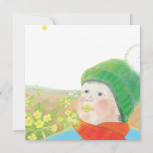 Boy with Wild Primroses Holiday Card