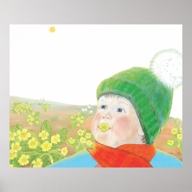 Boy with  Wild Primroses Poster (Front)