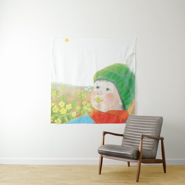 Boy with  Wild Primroses  Tapestry (In Situ)