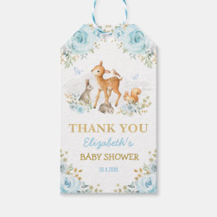 Boy Woodland Animals Blue Gold Floral Favors Gift Tags