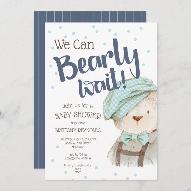 Boy Woodland Forest Bear Baby Shower Invitation (Front/Back)