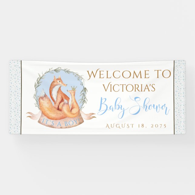 Boy Woodland Fox Fall Winter Baby Shower Banner (Horizontal)