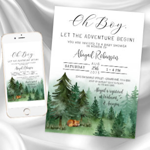 Boy Woodland Fox Oh Boy Baby Shower Invitation