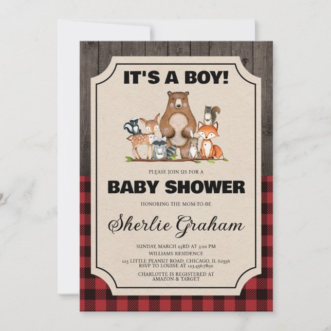 Boy Woodland Lumberjack Baby Shower Invitation (Front)