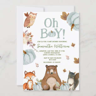 Boy Woodland Pumpkin Animals Baby Shower Invitation
