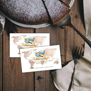 Boy World Map Airplane Diaper Raffle Baby Shower  Enclosure Card