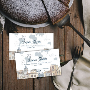 Boy World Map Airplane Diaper Raffle Baby Shower  Enclosure Card