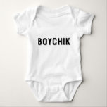 Boychik Yiddish Humour Baby Bodysuit<br><div class="desc">Boychik is a Yiddish term of affection for a Jewish boy or young man. This baby tee makes the perfect gift for new baby boys.</div>