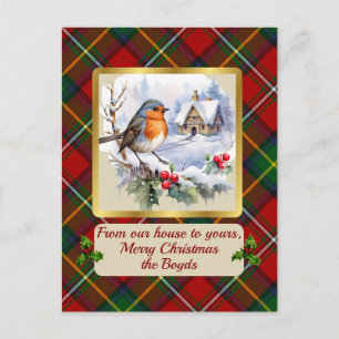 Boyd Crest & Tartan w/Robin Personalised Holiday Postcard