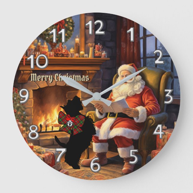 Boyd Scottie Dog & Santa Personalised Xmas Large Clock (Front)