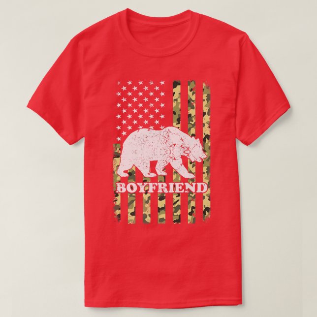 Boyfriend Bear Camping Hiking Camouflage USA Ameri T-Shirt (Design Front)
