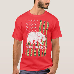 Boyfriend Bear Camping Hiking Camouflage USA Ameri T-Shirt