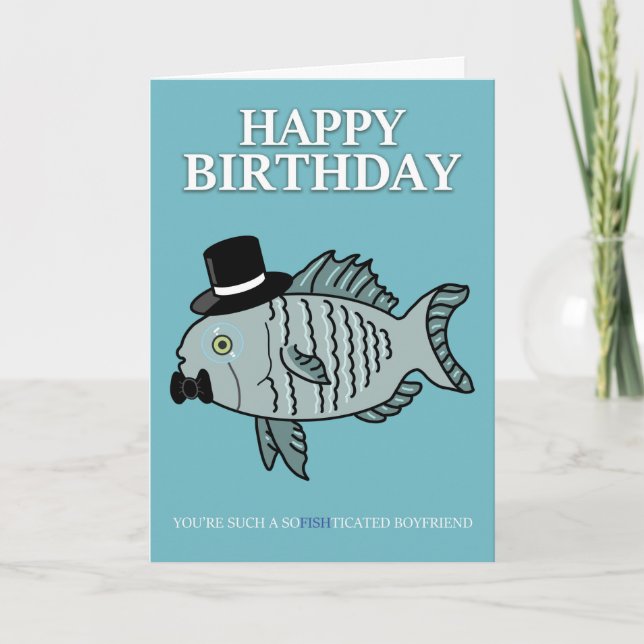 Boyfriend Birthday Fish Pun Joke Card (Front)