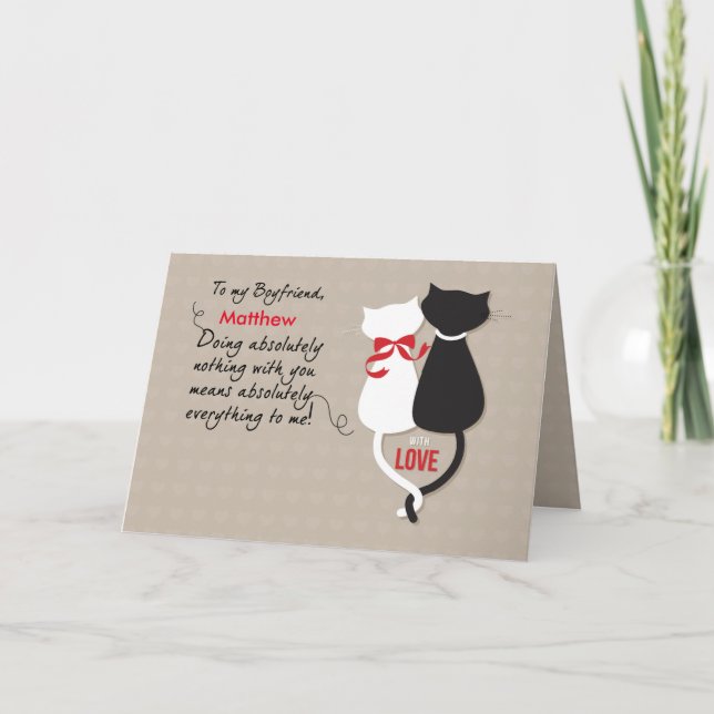 Boyfriend Cats in Love Valentine, Custom Personali Holiday Card (Front)