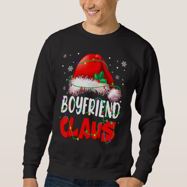 Boyfriend Claus Funny Christmas Lights Santa Coupl Sweatshirt (Front)