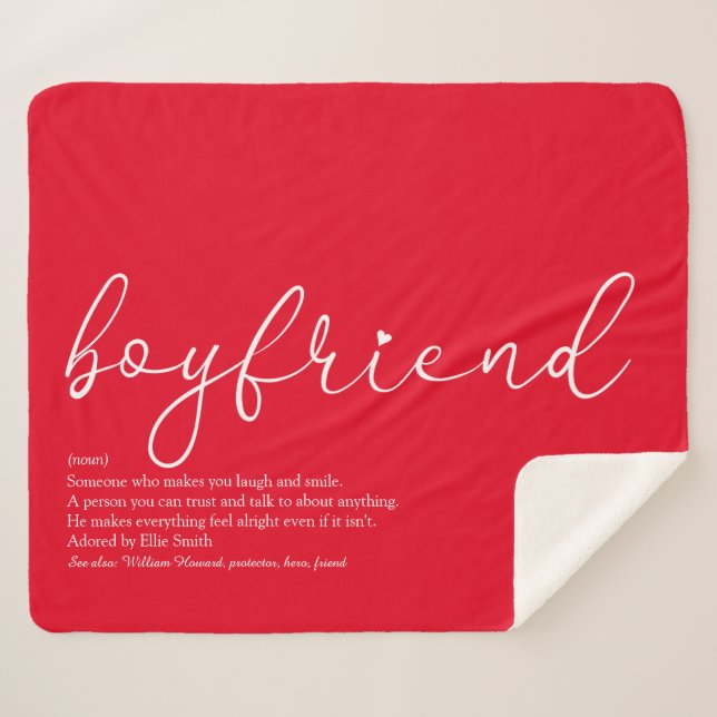 Boyfriend Definition Love Heart Elegant Script Red Sherpa Blanket (Front (Horizontal))