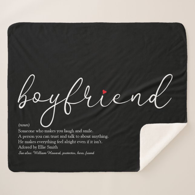 Boyfriend Definition Love Heart Elegant Script Sherpa Blanket (Front (Horizontal))