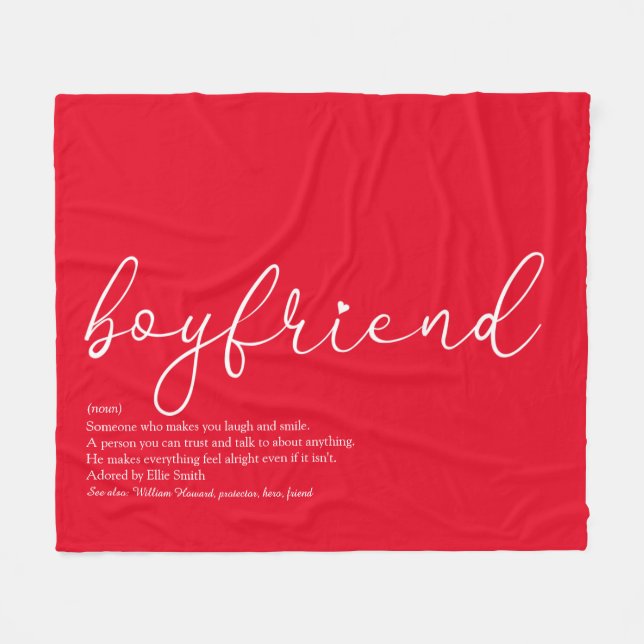 Boyfriend Definition Script Love Heart Red Fleece Blanket (Front (Horizontal))
