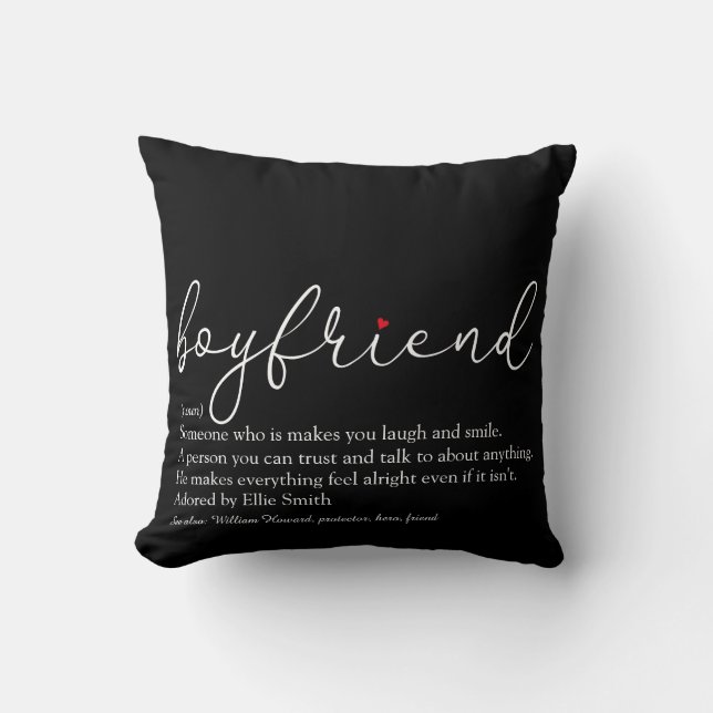 Boyfriend Definition Stylish Script Red Love Heart Cushion (Front)