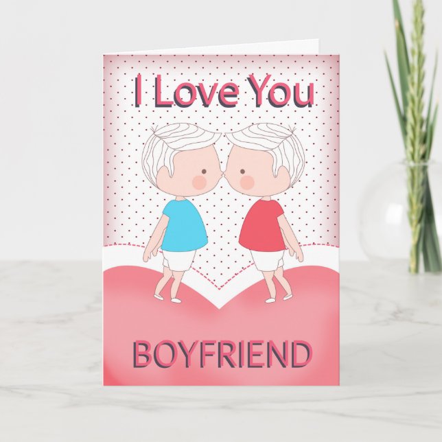 Boyfriend, Gay, Cute Kissing Couple Valentine = Holiday Card (Front)