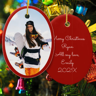 Boyfriend Girlfriend Oval Photo Christmas Ceramic Ornament