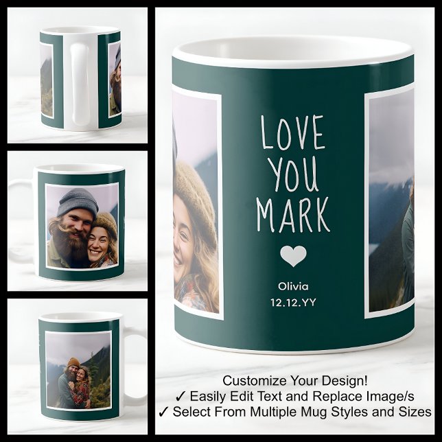 Boyfriend Love You Photos Modern Green C21 & White Coffee Mug (Creator Uploaded)