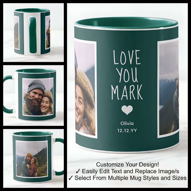 Boyfriend Love You Photos Modern Green C21 & White Mug (Creator Uploaded)