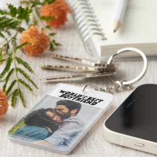 Boyfriend photo black 3d text key ring