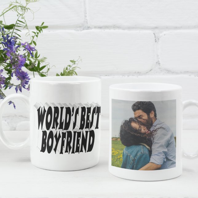 Boyfriend photo black typography coffee mug (Creator Uploaded)