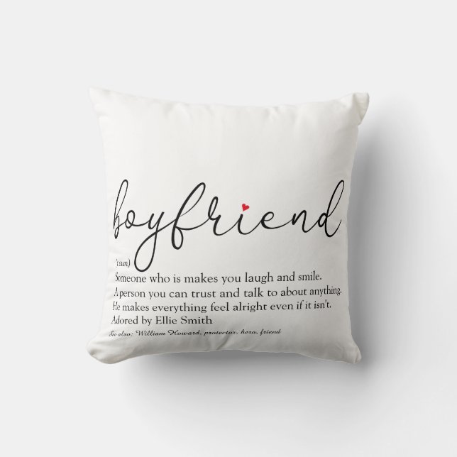 Boyfriend Photo Definition Script Red Love Heart   Cushion (Front)