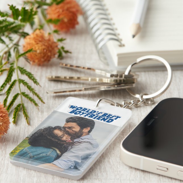 Boyfriend photo sea blue 3d text  key ring (Front Right)