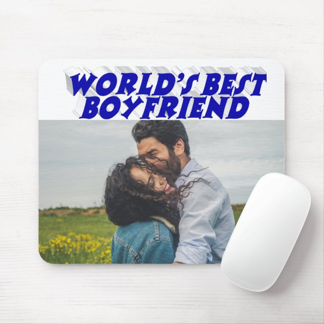 Boyfriend Photo with blue text   Mouse Pad (With Mouse)