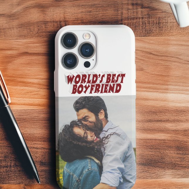 Boyfriend Photo with burgundy text  iPhone Case (Creator Uploaded)