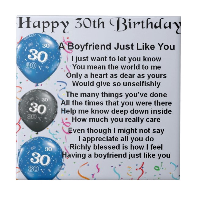 Boyfriend poem 30th Birthday Ceramic Tile (Front)