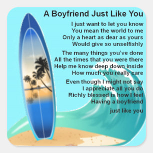 Boyfriend Poem - Surfing Design Square Sticker
