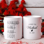Boyfriend to Daddy Pregnancy Reveal Personalised Magic Mug<br><div class="desc">Experience the warmth of family with our Personalised Mug Evolution – a transition from Boyfriend to Fiance, Hubby, and finally, Daddy. Each mug is meticulously crafted, featuring a custom name, making it an ideal gift from a loving wife or adoring children. Perfect for pregnancy reveal gifts, birthdays, weddings, or Father's...</div>