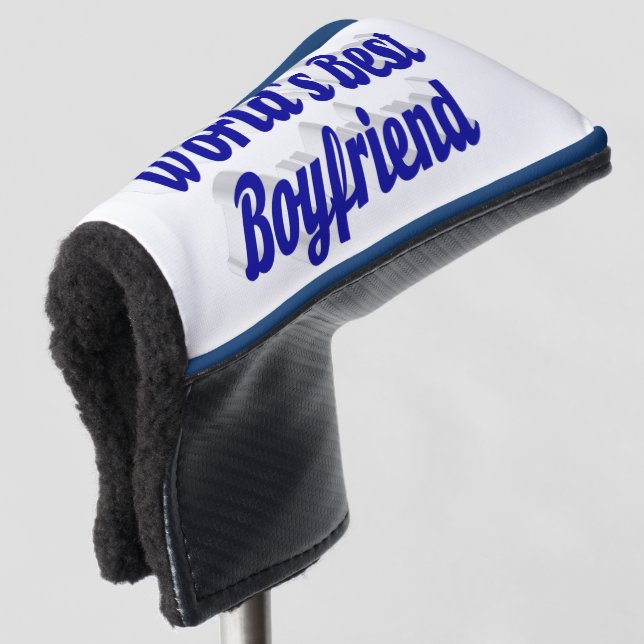 Boyfriend with blue script golf head cover (3/4 Front)