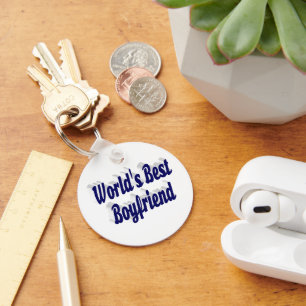 Boyfriend with dark blue script key ring