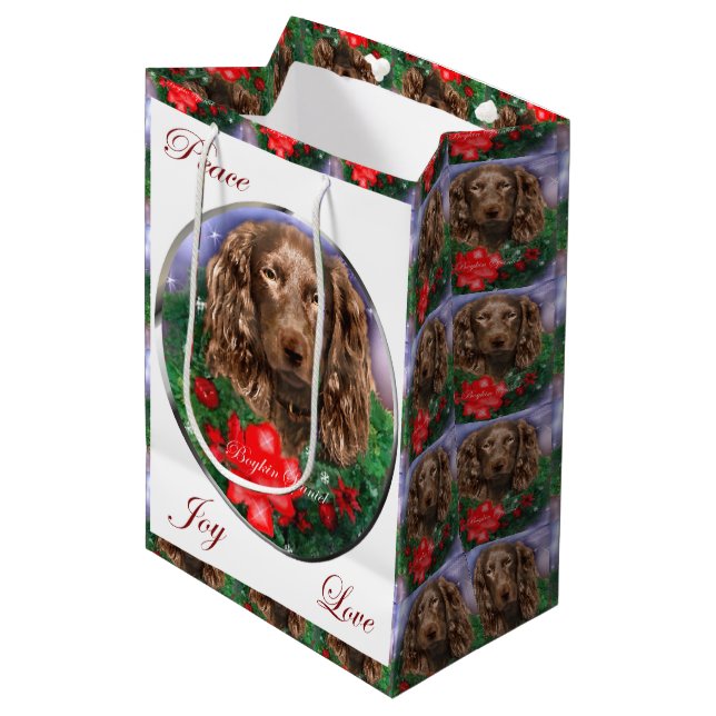 Boykin Spaniel Christmas Medium Gift Bag (Front Angled)